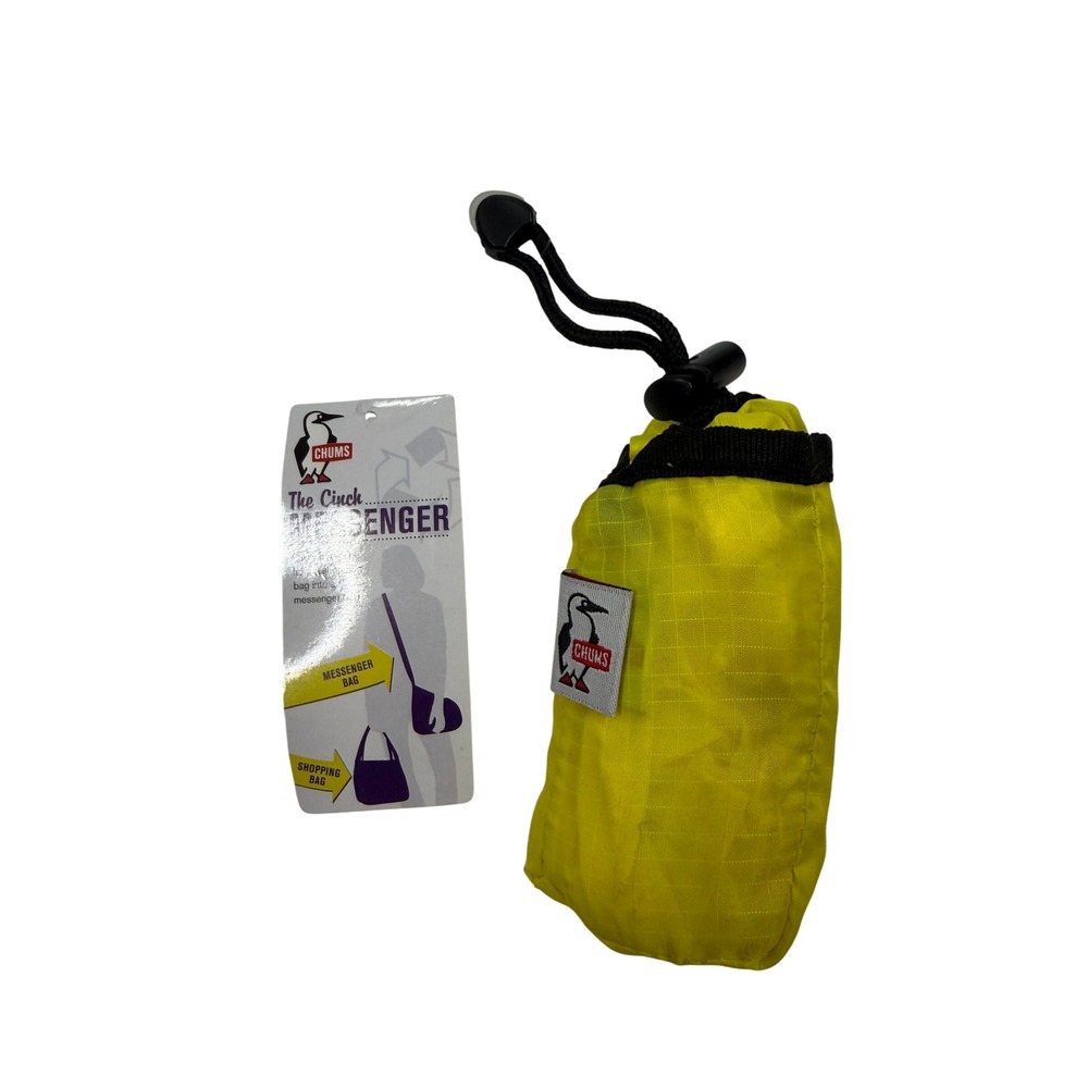 Chums The Cinch Messenger Bag Packable Shopping Tote Yellow Ripstop Nylon NWT